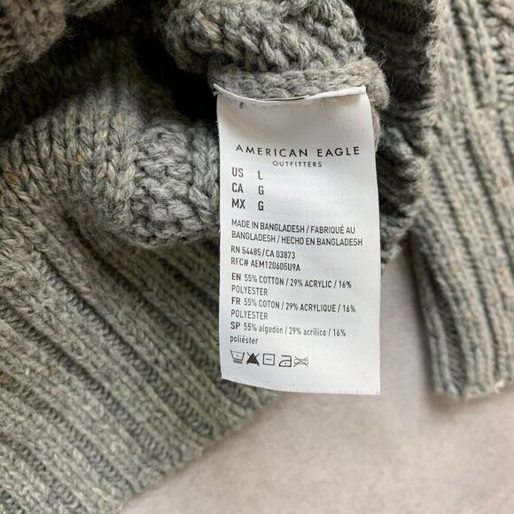 American Eagle Mens Sweater Large Gray Colorblock Crewneck Fisherman Cable Knit - Picture 3 of 6